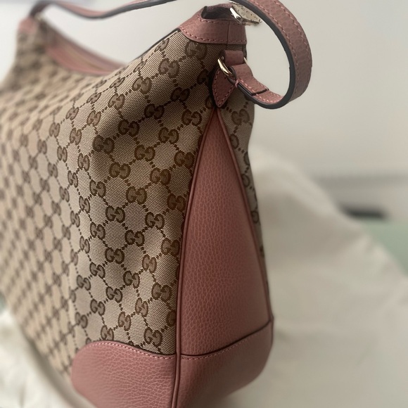 Gucci GG Monogram Canvas Baby Pink Leather Tote - Picture 3 of 6